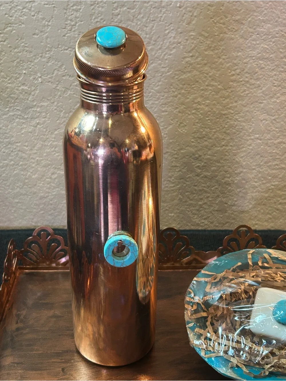 Luxurious Artisan Copper & Turquoise Spa Gift Bundle, set on a Gorgeous Tray!